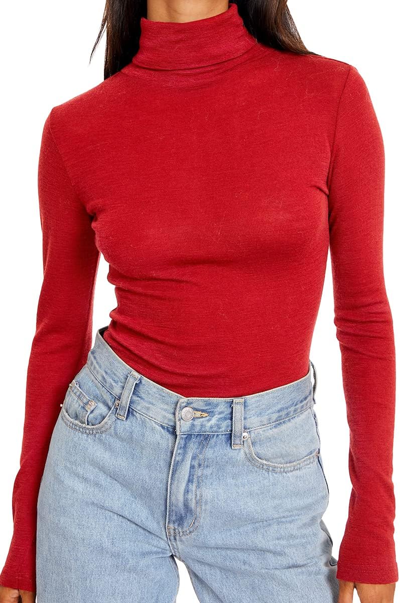 Women's Turtleneck Long Sleeve Shirts Fall Fashion Basic Layering Slim Fit Soft Thermal Underwear Tops