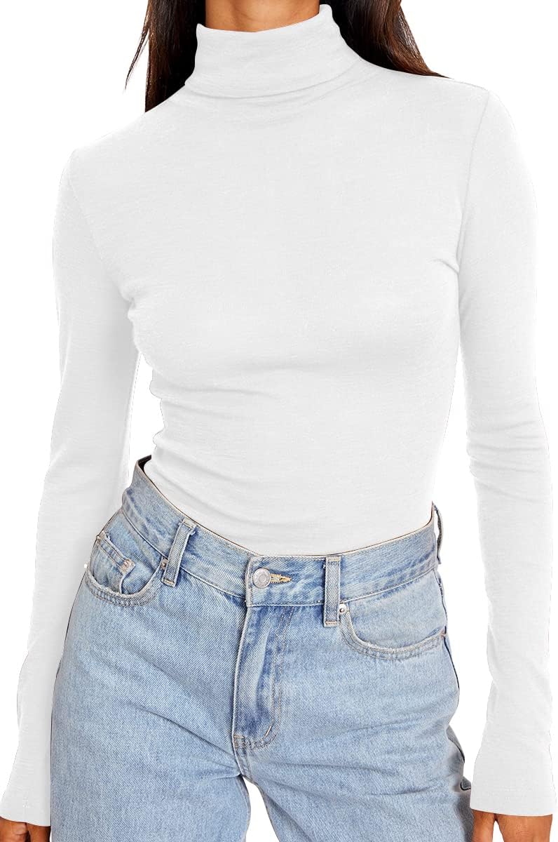 Women's Turtleneck Long Sleeve Shirts Fall Fashion Basic Layering Slim Fit Soft Thermal Underwear Tops