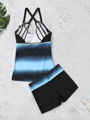 Women's Swimwear Tankini 2 Piece Normal Swimsuit High Waist Chinese Style Green Blue Purple Red Padded Bathing Suits New Fashion Sexy / Padded Bras