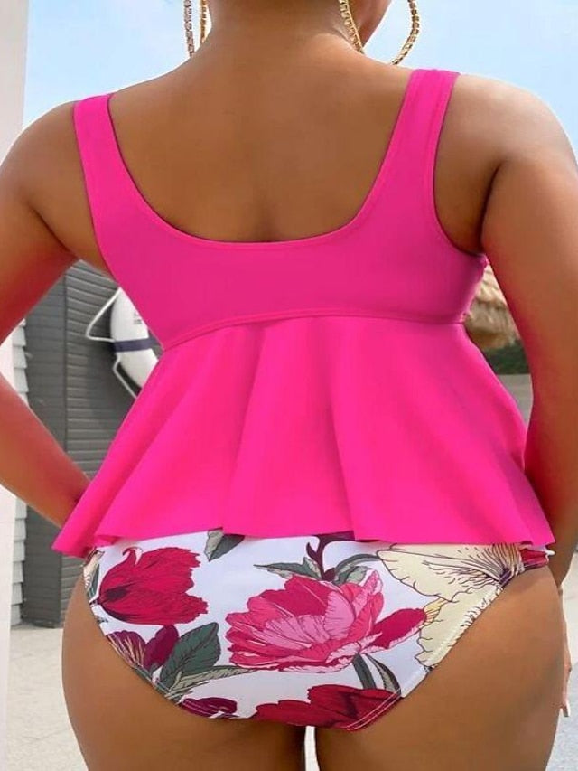 Women's Swimwear Tankini 2 Piece Normal Swimsuit 2 Piece Printing Floral Rose Red Bathing Suits Sports Beach Wear Summer