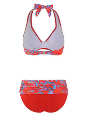 Women's Swimwear Bikini 2 Piece Normal Swimsuit Backless Printing Floral Red Underwire Halter Padded V Wire Bathing Suits New Vacation Sexy / Cute / Padded Bras