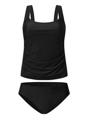 Women's Swimwear Tankini 2 Piece Normal Swimsuit High Waisted Solid Color Green Black Rosy Pink Padded Strap Bathing Suits Sports Vacation Sexy / New