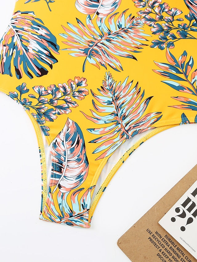 Women's Swimwear One Piece Monokini Normal Swimsuit Tummy Control Slim Tie Dye Yellow Camisole Bodysuit Strap Bathing Suits New Vacation Fashion