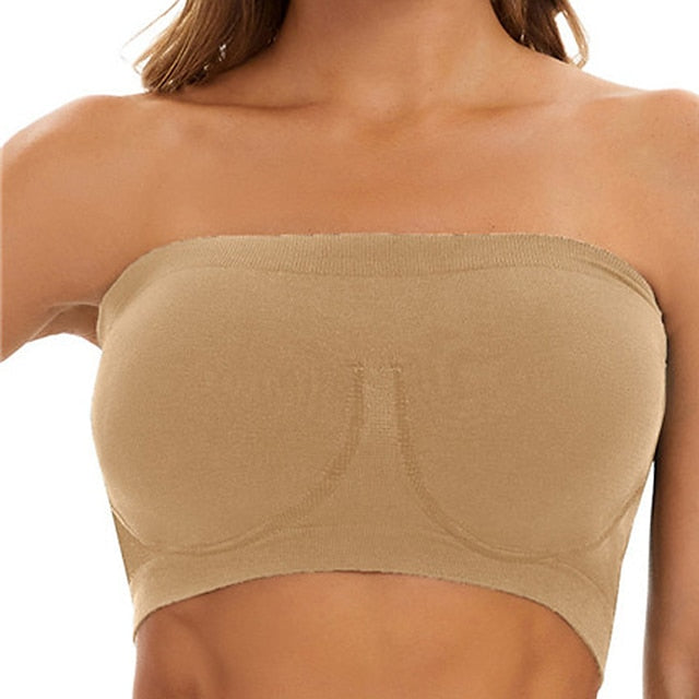 Women's Bras & Bralettes Tube Bra Strapless Full Coverage Solid Color Scoop Neck Micro-elastic Breathable Invisible Casual Daily Nylon Green , 1 PC