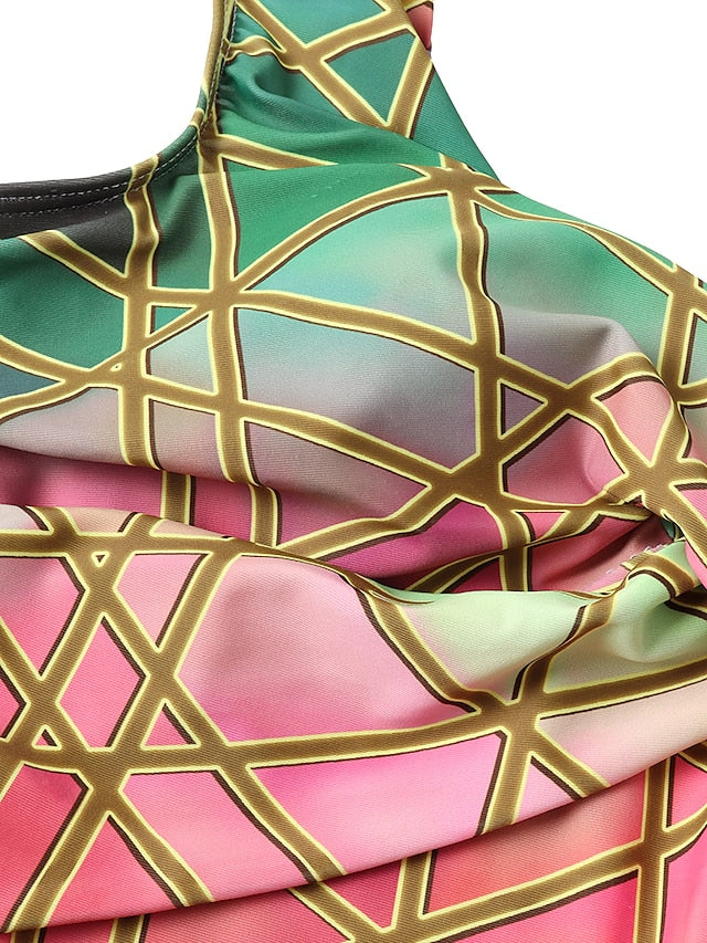 Women's High Waisted Plaid Tankini Swimsuit - Purple Padded V Wire Bathing Suit for Vacation