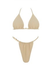 Women's Swimwear Bikini 2 Piece Normal Swimsuit Backless 2 Piece string Pure Color Beige Halter V Wire Bathing Suits New Vacation Fashion