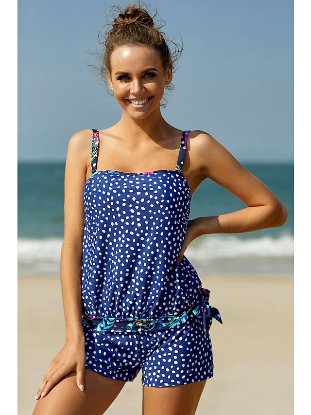 Women's Swimwear Tankini 2 Piece Normal Swimsuit Modest Swimwear Slim Dot Orchid 41 Blue dot 41 Bathing Suits New Casual Sexy / Padded Bras