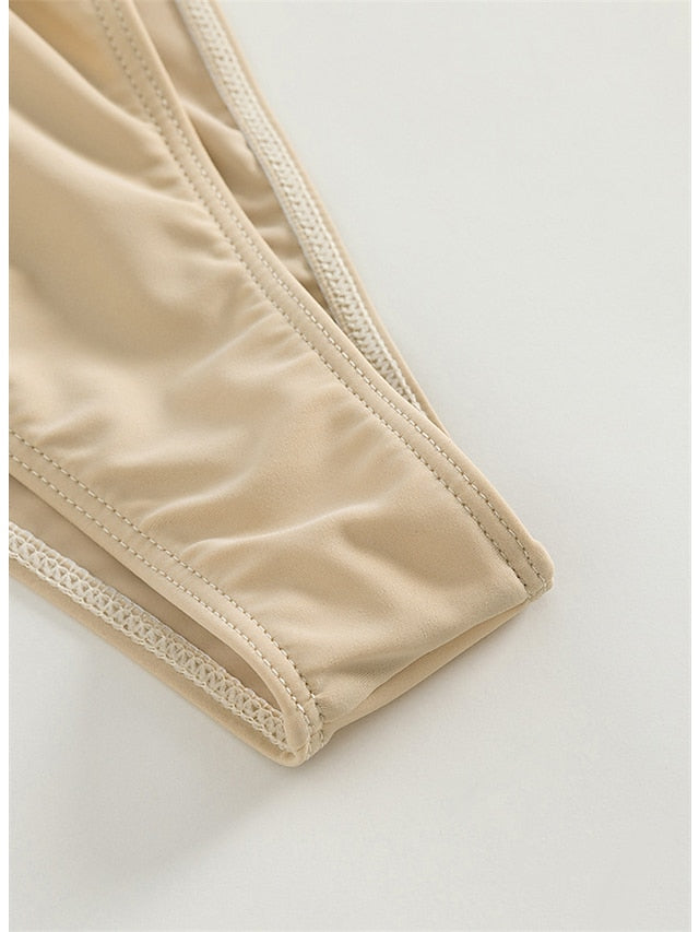 Women's Swimwear Bikini 2 Piece Normal Swimsuit Backless 2 Piece string Pure Color Beige Halter V Wire Bathing Suits New Vacation Fashion