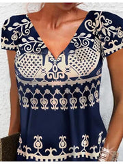 Women's Casual Dress Ethnic Dress Mini Dress Black Blue Short Sleeve Print Print Spring Summer V Neck Casual Print Dresses