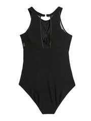 Women's Swimwear One Piece Plus Size Swimsuit Ruched Tummy Control Cut Out Solid Color Black Navy Blue Bodysuit Bathing Suits Sports Beach Wear Summer