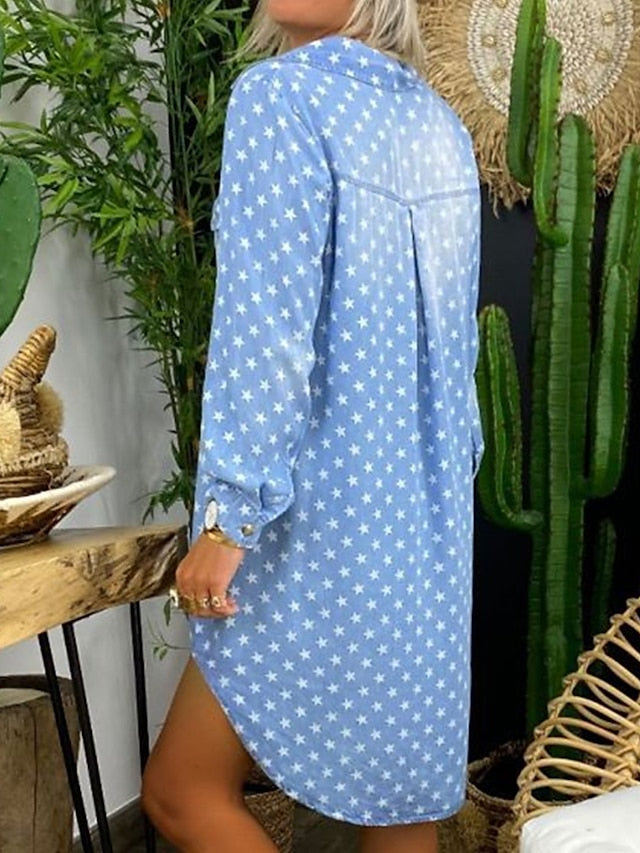 Women's Denim Shirt Dress - Casual Mini with Pockets & Button Collar for Spring & Fall