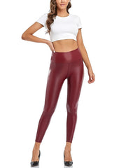 PU Artificial Leather Simple Classic Style Stretchy Comfort Female Pants