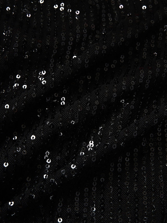 Women‘s Formal Party Dress Sequin Dress Holiday Dress Mini Dress Black Gold Long Sleeve Pure Color Sequins Winter Fall Spring V Neck Fashion Winter Dress Birthday