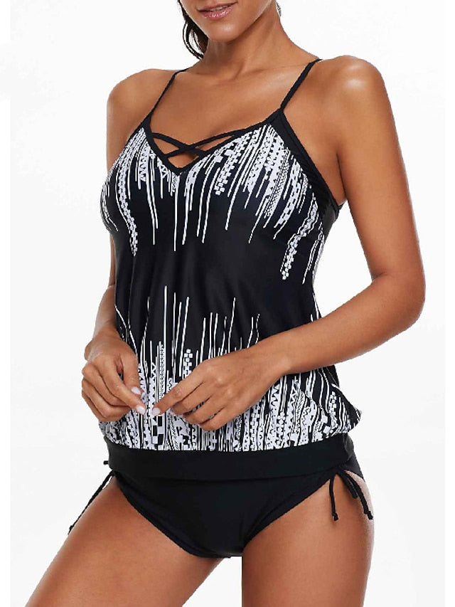 Women's Swimwear Tankini Monokini 2 Piece Normal Swimsuit 2 Piece Graphic Black Tank Top Bathing Suits Sports Beach Wear Summer