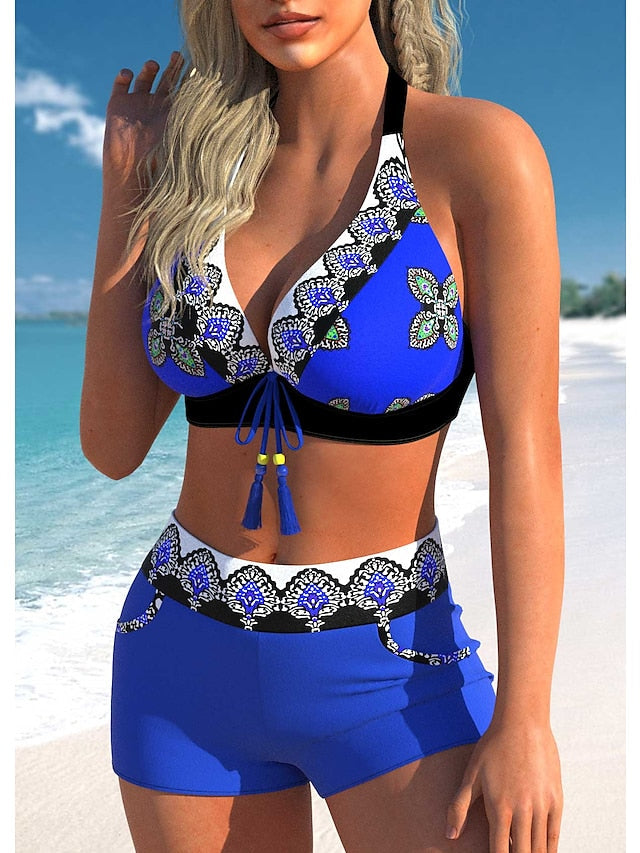 Women's Swimwear Bikini Normal Swimsuit 2 Piece Printing Graphic Blue Orange Bathing Suits Sports Beach Wear Summer