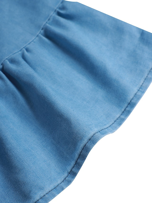 Women's V-Neck Denim Midi Shirt Dress - Half Sleeve, Casual Summer Wear