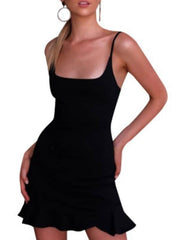 Women's Sleeveless Pure Color Ruched Spaghetti Strap Stylish Dress