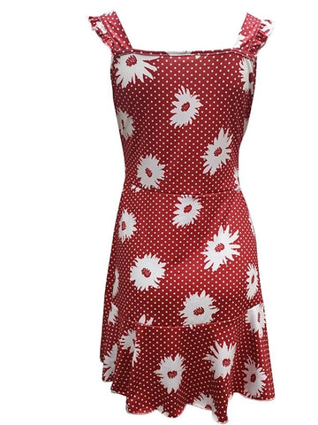 Women's Strap Sleeveless Floral Print Cold Shoulder Dress