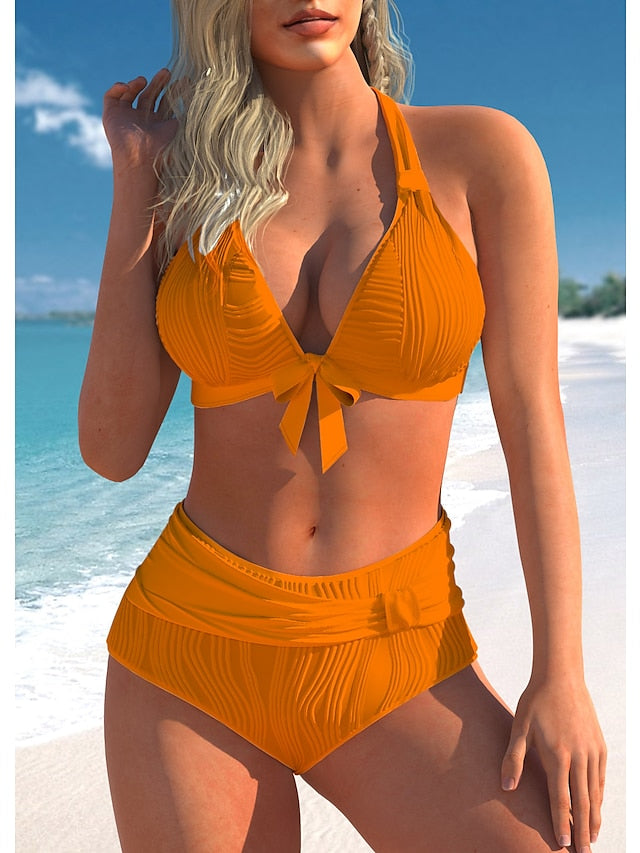 Women's Swimwear Bikini Normal Swimsuit 2 Piece Plain off white Black Blue Light Purple Orange Bathing Suits Sports Beach Wear Summer