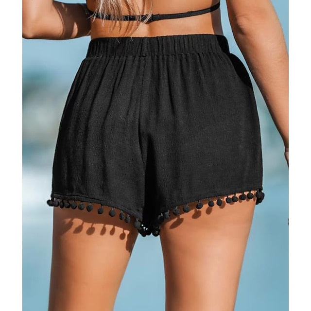 Women's Swimwear Beach Bottom Normal Swimsuit Tassel Solid Color Black White Bathing Suits Sports Fashion Beach Wear