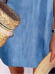 Women's V-Neck Denim Mini Dress - Casual Short Sleeve Summer Fashion