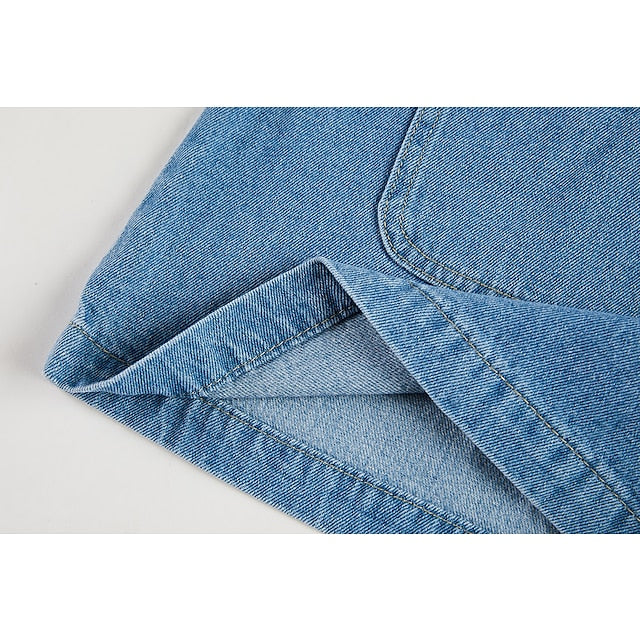 Women's Denim Pinafore Mini Dress - Sleeveless U-Neck Casual Summer Shift Dress