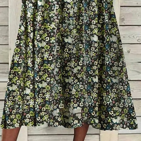 Women‘s Casual Dress Midi Dress Green Half Sleeve Floral Ruched Summer Spring Fall V Neck Casual Weekend Print Dresses