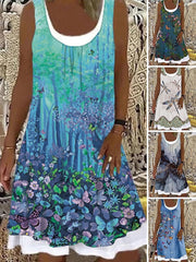Women's Casual Dress Tank Dress Print Dress Floral Butterfly Button Fake two piece Crew Neck Mini Dress Active Fashion Outdoor Vacation Sleeveless Loose Fit Black Royal Blue Blue Spring Summer