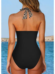 Women's Swimwear One Piece Plus Size Swimsuit Quick Dry Tummy Control Solid Color Leopard Black Army Green Burgundy Brown Rose Red Bodysuit Bathing Suits Sports Beach Wear Summer