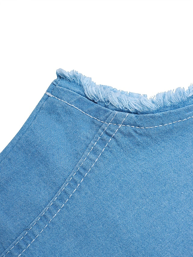 Women's Maxi Denim Dress - Sleeveless Shift with Pockets for Summer