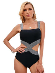 Women's Swimwear One Piece Monokini Normal Swimsuit Cut Out Color Block Black Bodysuit Bathing Suits Sports Beach Wear Summer