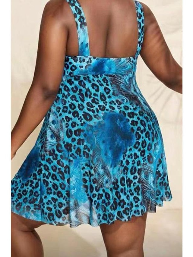 Women's Swimwear Swim Dress Normal Swimsuit 2 Piece Printing Leopard Print Yellow Blue Bathing Suits Sports Beach Wear Summer