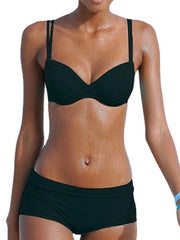 Women's Swimwear Bikini 2 Piece Normal Swimsuit Backless Ruched Pure Color White Black Blue Yellow Rosy Pink V Wire Bathing Suits New Vacation Sexy / Modern / Strap / Padded Bras / Strap