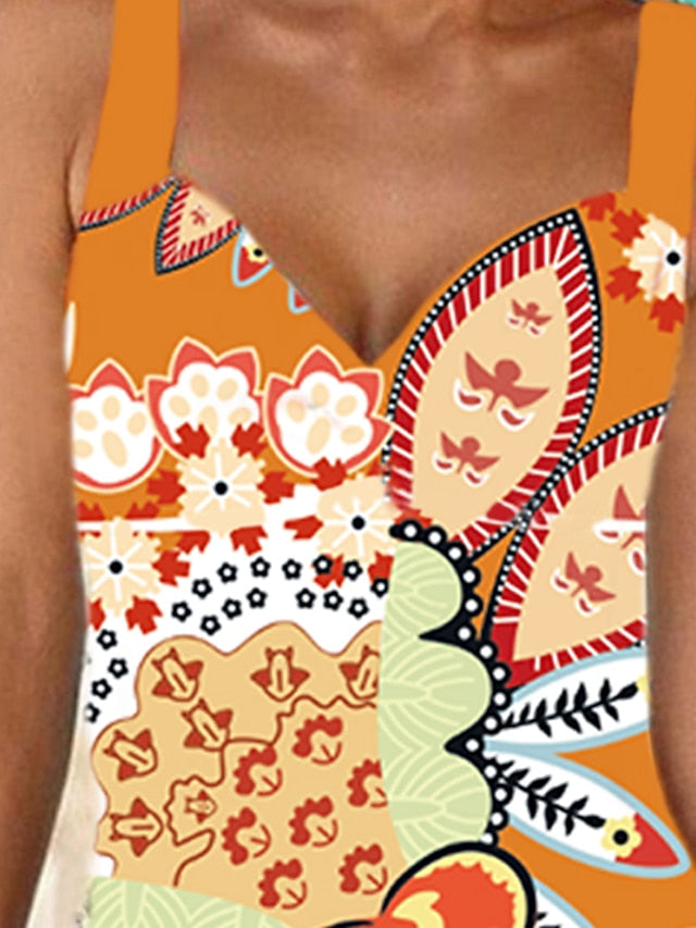 Women's Swimwear One Piece Monokini Bathing Suits Normal Swimsuit High Waisted Print Floral Print Orange Padded V Wire Bathing Suits Sports Vacation Sexy / Strap / New / Strap