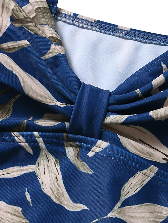 Women's Swimwear One Piece Monokini Bathing Suits Normal Swimsuit Tummy Control Print Blue Padded Strap Bathing Suits Sports Vacation Sexy