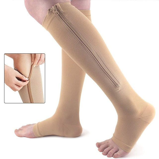 A Pair Sports Pressure Socks Compression Zipper Socks Long Leg Elastic Socks Compression Socks