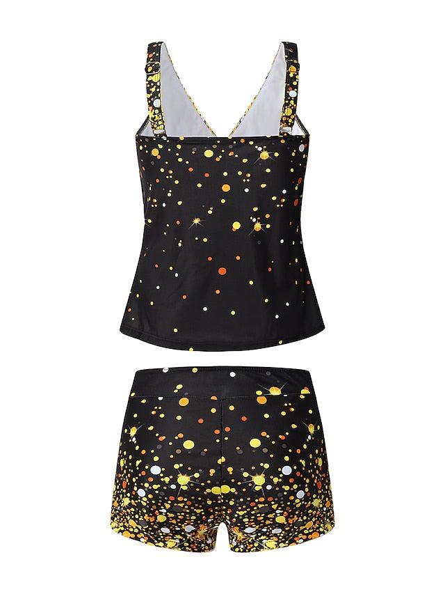 Women's High Waisted Color Block Tankini Swimsuit - Padded V Wire, Sexy Sports Vacation Wear