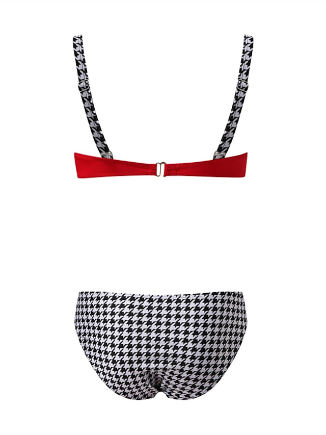 Women's Swimwear Bikini 2 Piece Normal Swimsuit Backless Printing High Waisted string fold over Houndstooth Stripe Green Yellow Rainbow Red Strap Bathing Suits New Vacation Sexy / Modern