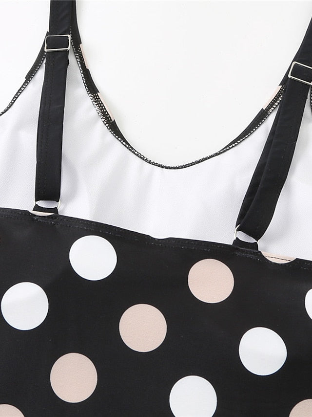 Women's Swimwear One Piece Monokini Normal Swimsuit Polka Dots Modest Swimwear Tummy Control Open Back Printing Polka Dot Black Strap Bathing Suits New Vacation Fashion