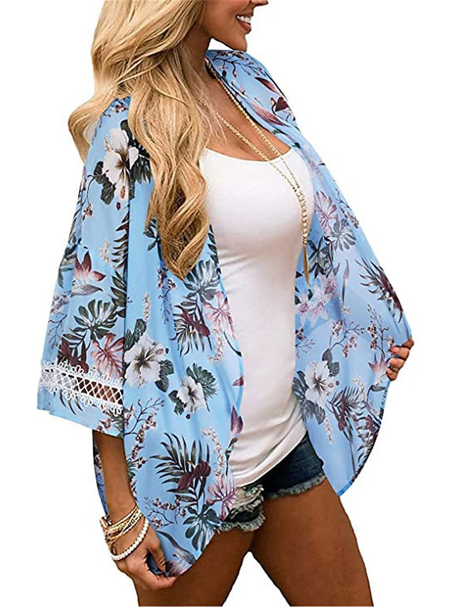 Women's Swimwear Swimsuit Cover Up Beach Top Normal Swimsuit for Big Busts Print Floral Black Blue Gray Navy Blue V Wire Bathing Suits