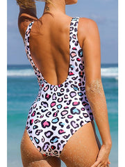 Women's Swimwear One Piece Monokini Bathing Suits Normal Swimsuit Water Sports Tummy Control Open Back Print Tie Dye Leopard White Blue Red Scoop Neck Bathing Suits New Vacation Modern / Cute