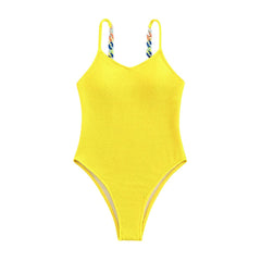 Women's Swimwear Bikini Bathing Suits 2 Piece Normal Swimsuit Patchwork Push Up Buckle Solid Color Plain Yellow Pink Ocean Blue Dark Green Purple Padded Bodysuit Plunge Bathing Suits Sexy Ordinary