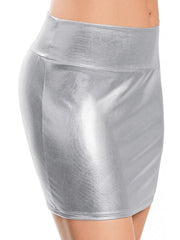 Women's Skirt Pencil Above Knee PU Faux Leather Silver Blue Gold Green Skirts Summer Shiny Metallic Without Lining Party Punk & Gothic Vacation Club