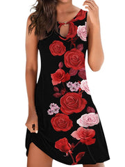 Women's Sleeveless Floral Cut Out Crew Neck Daily Date Vacation Tank Dress