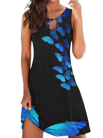 Women's Sleeveless Floral Cut Out Crew Neck Daily Date Vacation Tank Dress