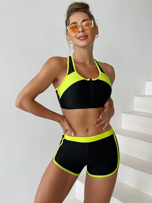 Women's Swimwear Bikini 2 Piece Normal Swimsuit Slim Plain Multi Color Leaf White Yellow Red Blue Camisole Strap Bathing Suits New Vacation Fashion