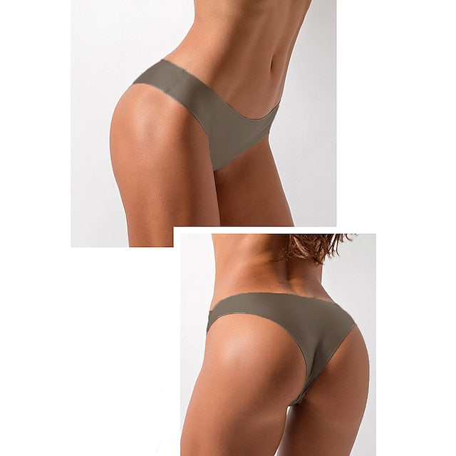 Women's Invisible Seamless Underwear Ice Silk Yoga Half Back Coverage Panties Pure Color Basic Panties
