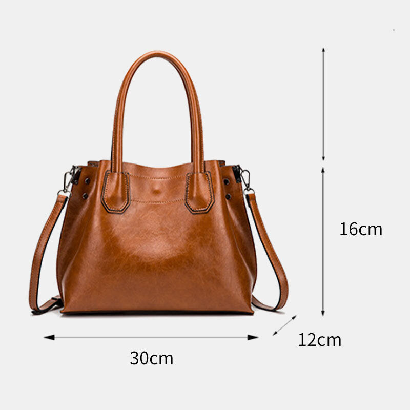 Women Large Capacity Oil Wax Handbag Crossbody Bag Shoulder