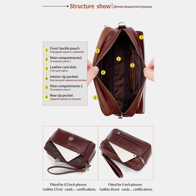 Men's Genuine Leather Large Capacity Business Clutch Bag for Office