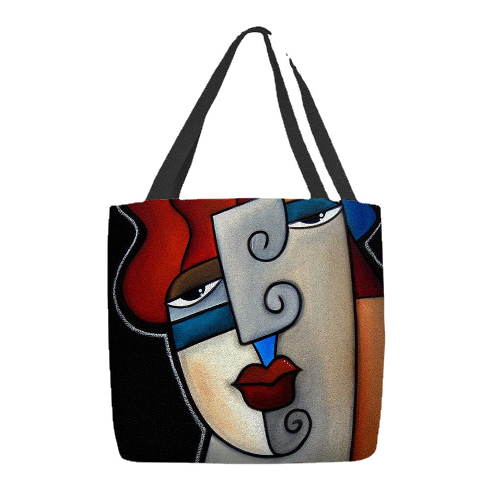 Women Felt Picasso Style Multicolor Cartoon Figure Print Handbag Shoulder Bag Tote